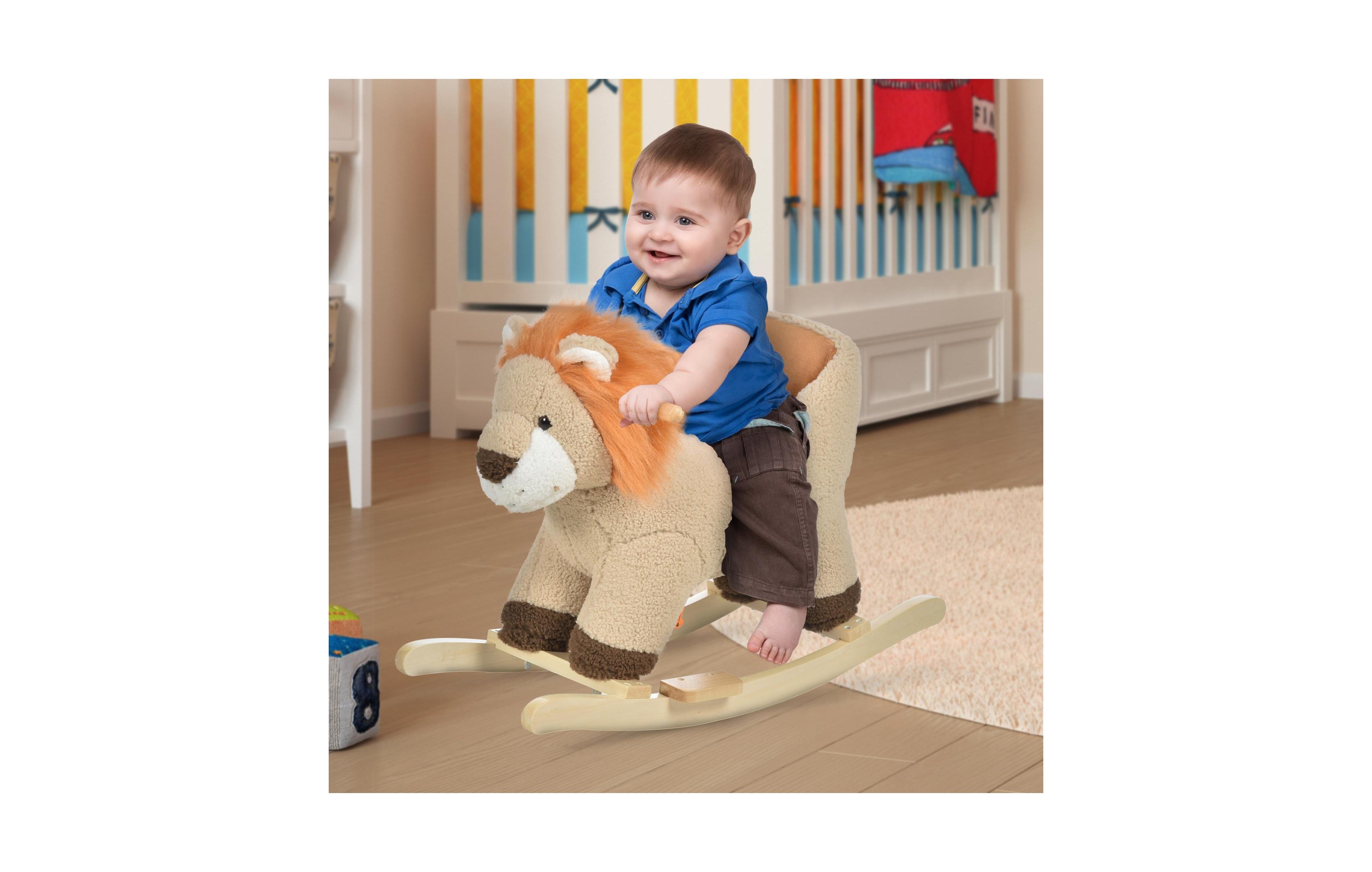 Sevorley Plush Lion-Themed Rocking Horse with Sound, 88 lb. Capacity, Ages 18-36 Months