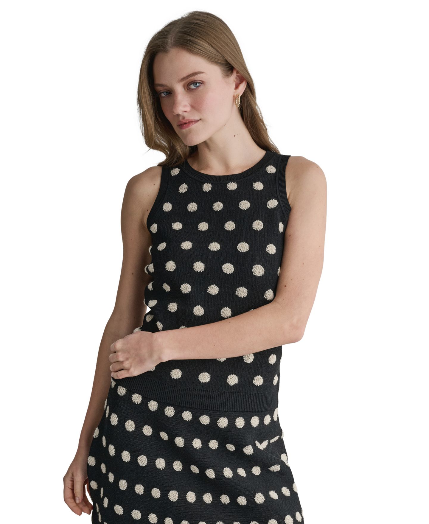 Женский свитер BCBG Polka Dot Sleeveless Crewneck Sweater Top, цвет: Чёрный — фото 9