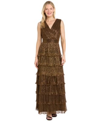 Petite Metallic Tiered-Ruffle Sleeveless Gown