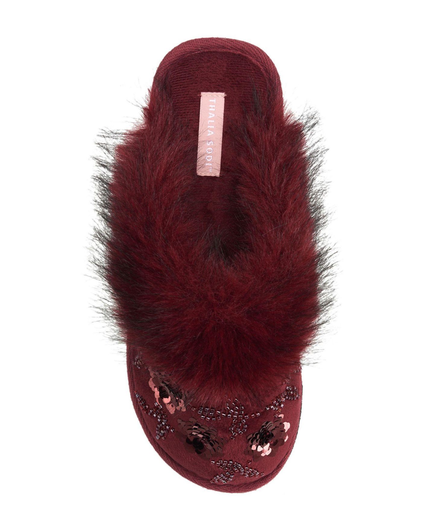 Женские тапочки Thalia Sodi Ritz Sequined Faux Fur Slippers, цвет: Мерло — фото 5