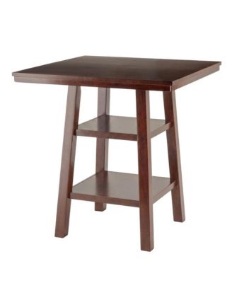 Wood High Bar Table with 2 Shelves, Transitional Pub Table for Dining Room