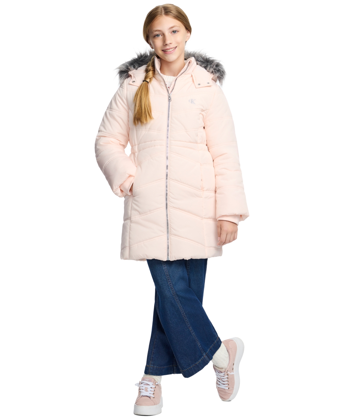 Calvin Klein Big Girls Aerial Jacket - Mangano Calcite