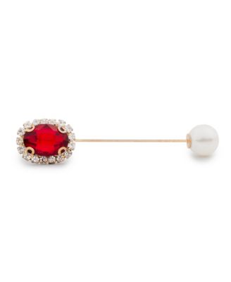 Men's Red Stone Pearl Stopper Gold-Tone Wreath Lapel Pin