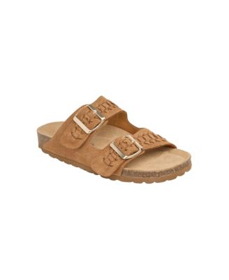 Plait Detail Suede Round-Toe Flatform Sandals