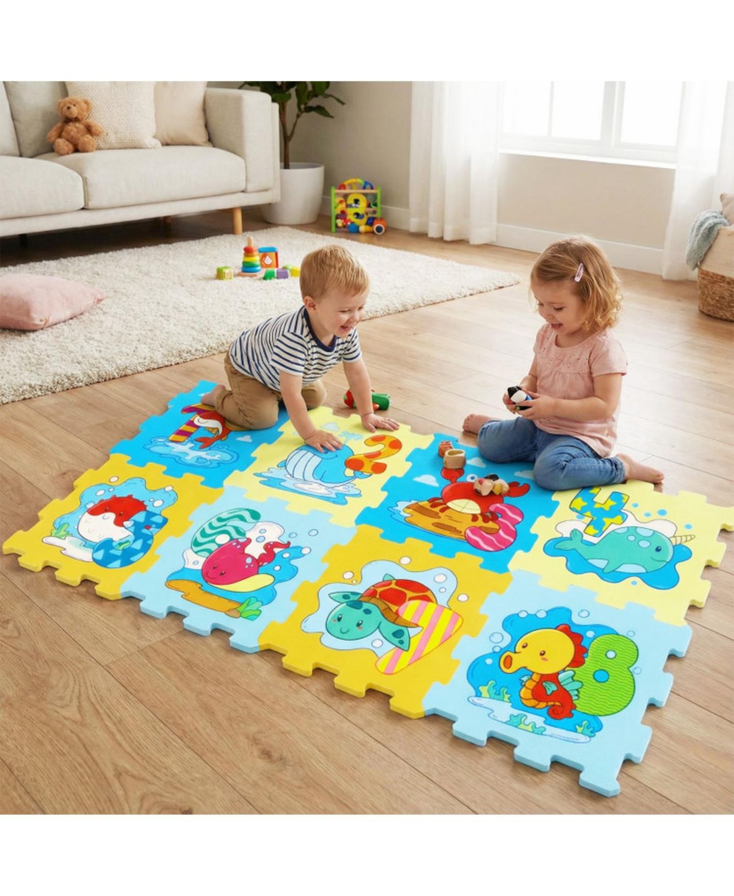 Детские игрушки SUGIFT Interlocking Foam Animal and Number Prints 8-Piece Play Mat, Ages 10 Months+, цвет: Разноцветный — фото 10