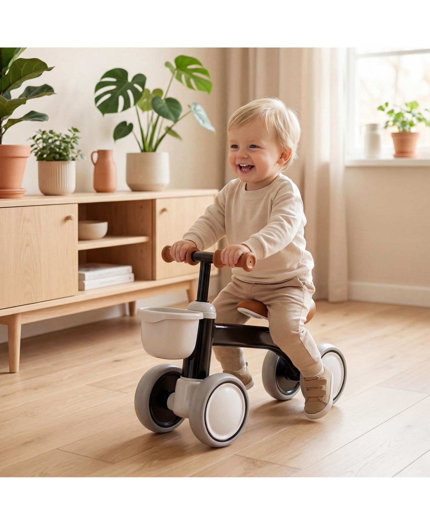 Детская игрушка homfan Pedal-Free Balance Bike with Adjustable Seat and Front Basket, Ages 1-2 Years, цвет: Чёрный — фото 8
