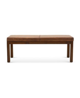 Beige Leather Entryway Bench with Lines, Ideal Bedroom and Dining Bench