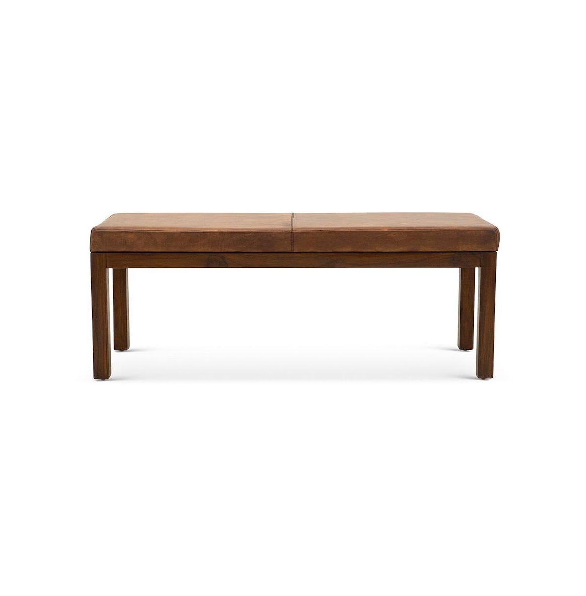 FurniFact Beige Leather Entryway Bench with Lines, Ideal Bedroom and Dining Bench - Antique tan
