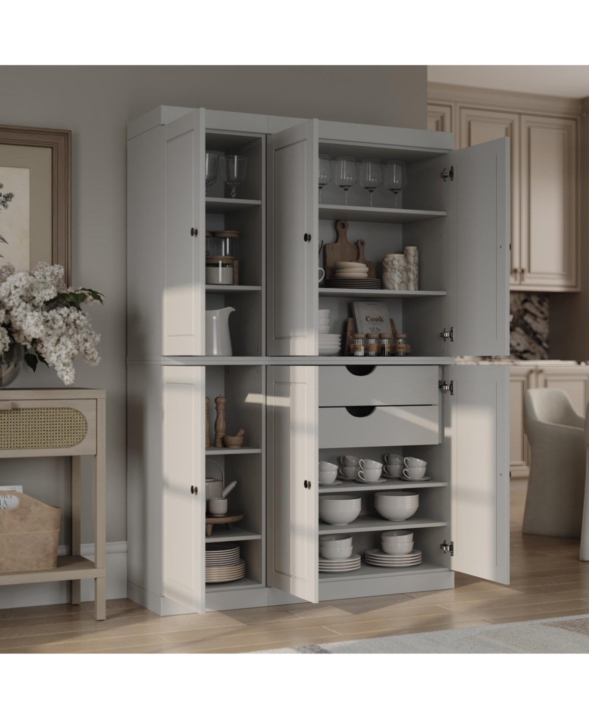 Palace Imports 100% Solid Wood 48.5" Pantry Cabinet with Raised Panel Doors, 2-Drawers & Adjustable Shelves - Off white