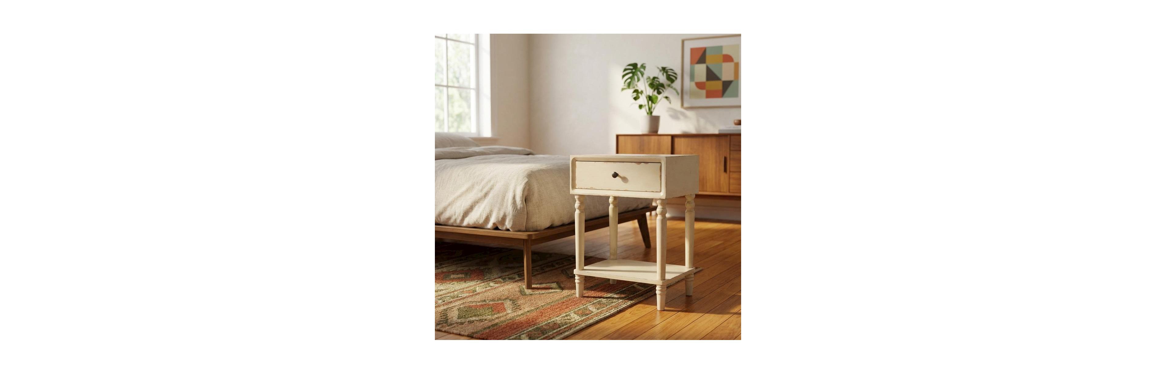 Starlight Canyon Home Wood nightstand with storage drawer and open shelf for bedroom decor