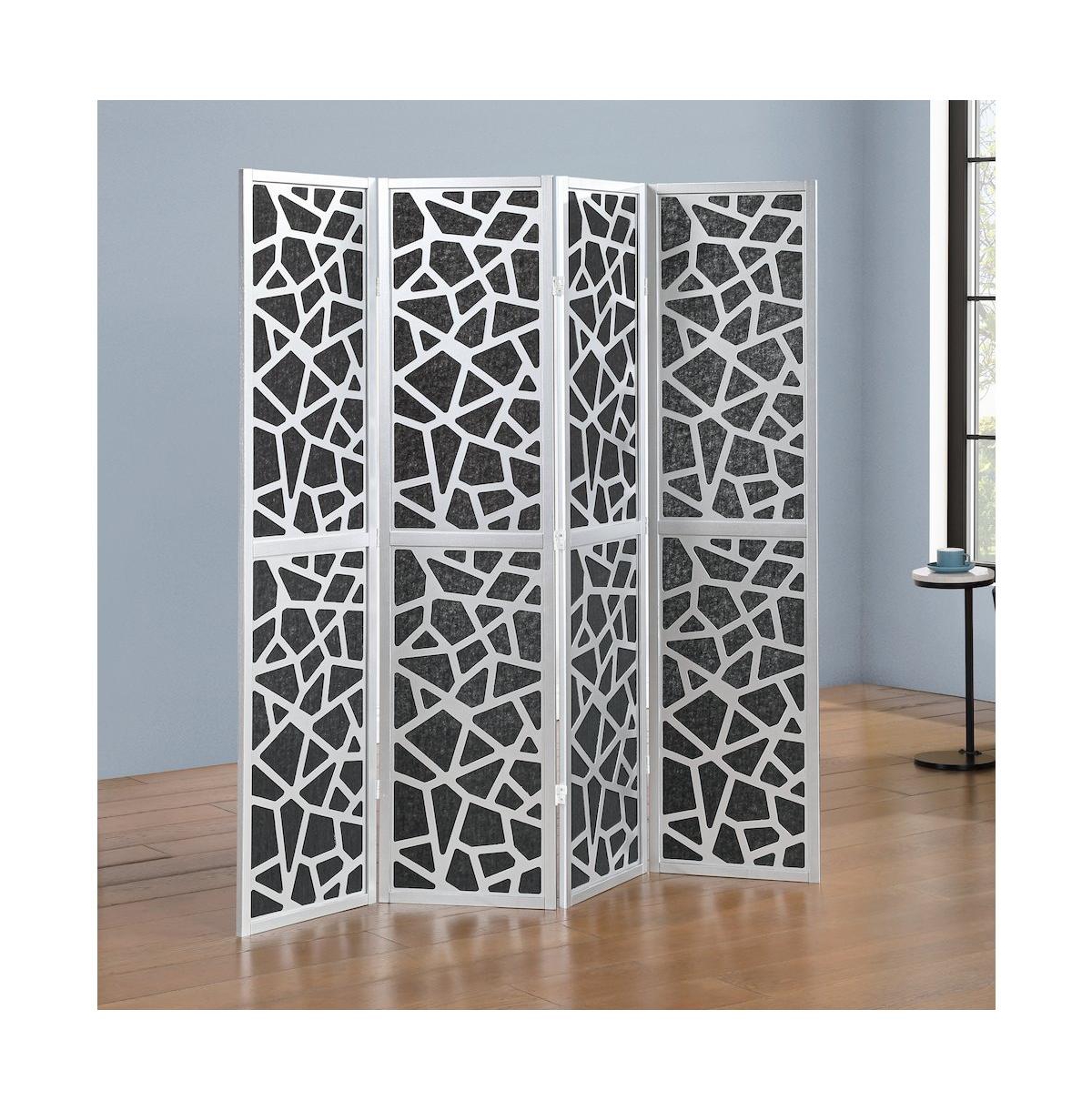 Roundhill Furniture 4-Panel Wood Room Divider, Folding Portable Partition Screen - Silver