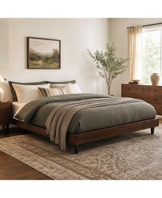 Wood Platform Bed Frame, MDF Wood & Metal Wood Finish, 7.3" Under-Bed Storage & Wooden Slat Support, No Box Spring Needed for Bedroom
