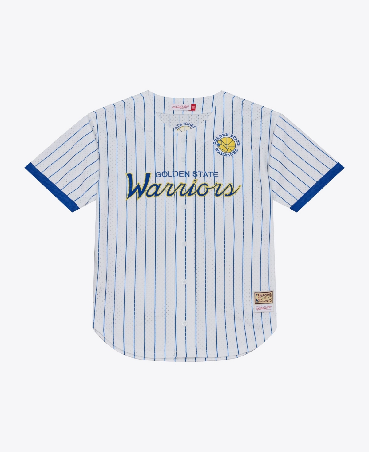Mitchell & Ness Men's White Golden State Warriors Head Coach Pinstripe Mesh Full-Button Baseball Jersey