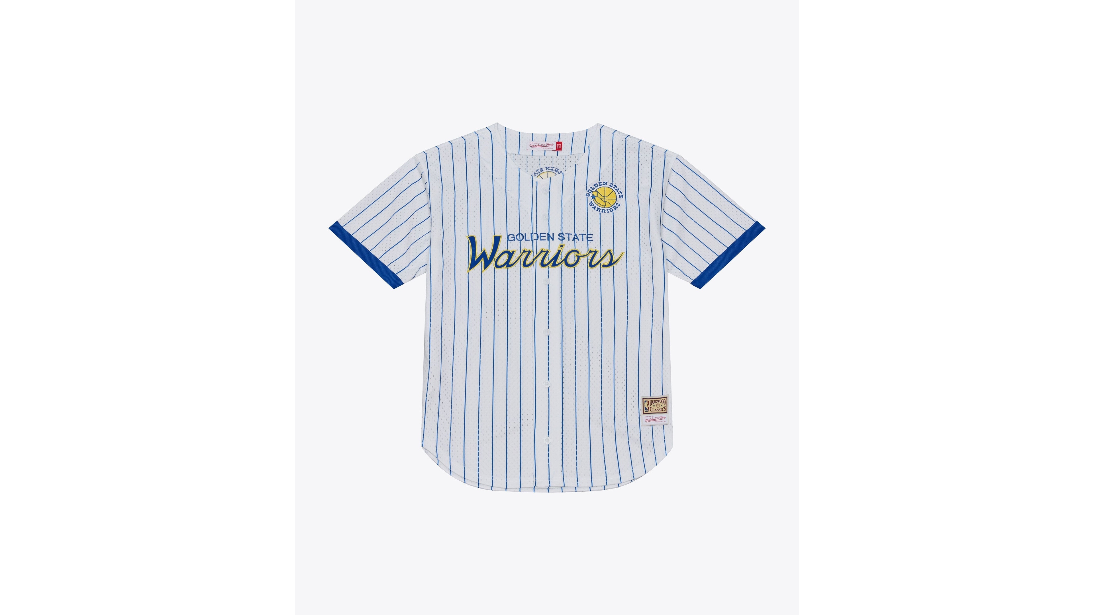 Mitchell & Ness Men's White Golden State Warriors Head Coach Pinstripe Mesh Full-Button Baseball Jersey