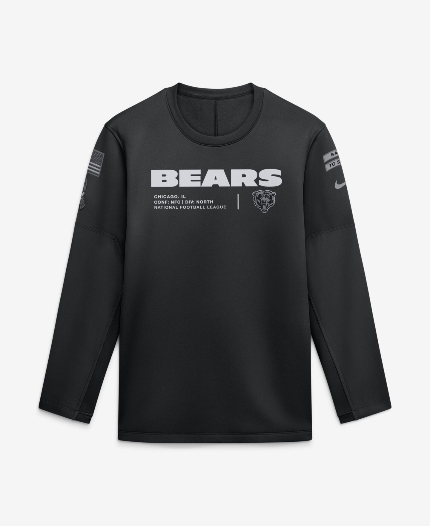 Мужская толстовка Nike Black Chicago Bears 2026 Salute to Service Sideline Coaches Crewneck Therma-FIT — фото 1