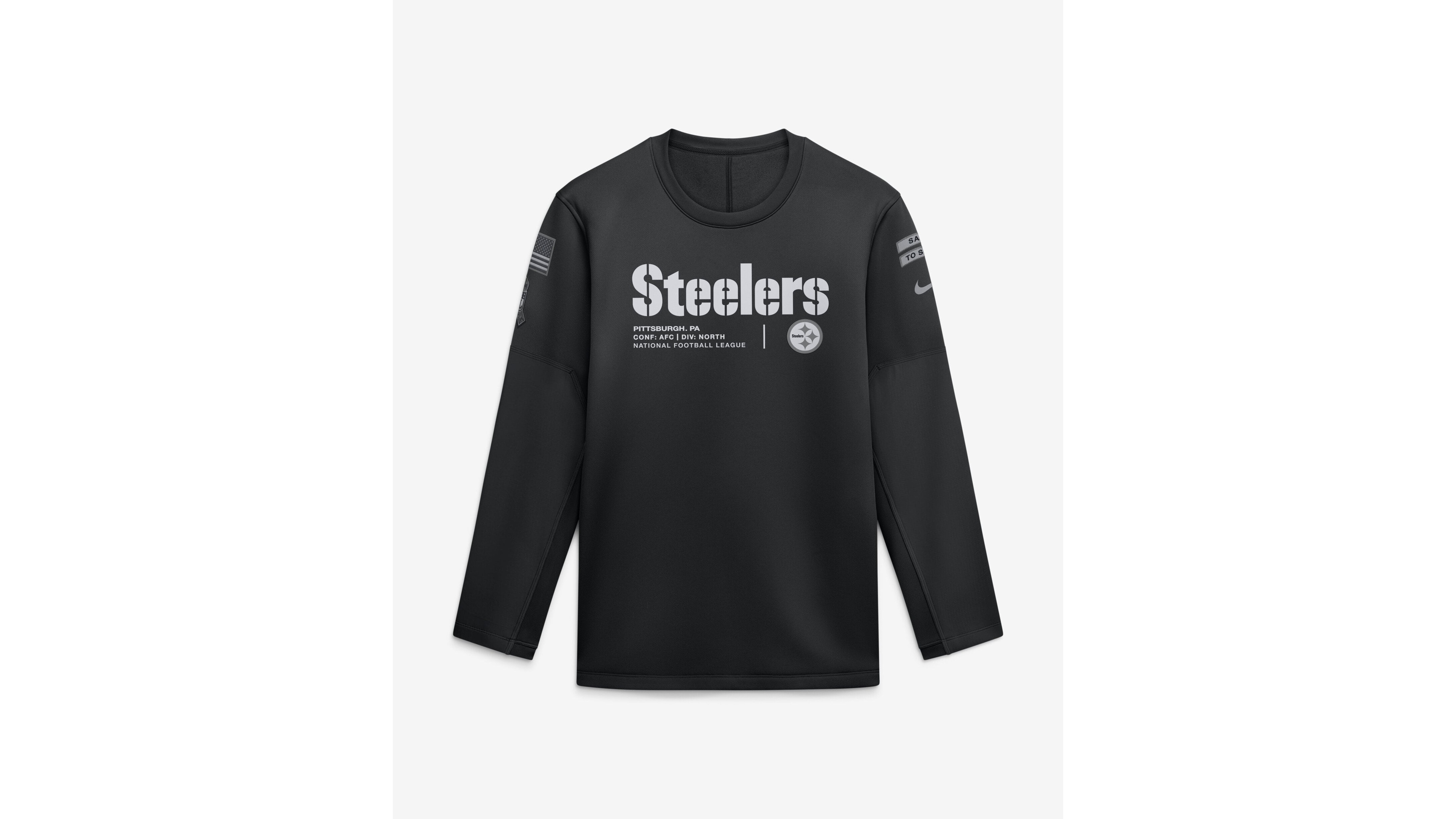 Nike Men's Black Pittsburgh Steelers 2026 Salute to Service Sideline Coaches Crewneck Therma-fit Sweatshirt