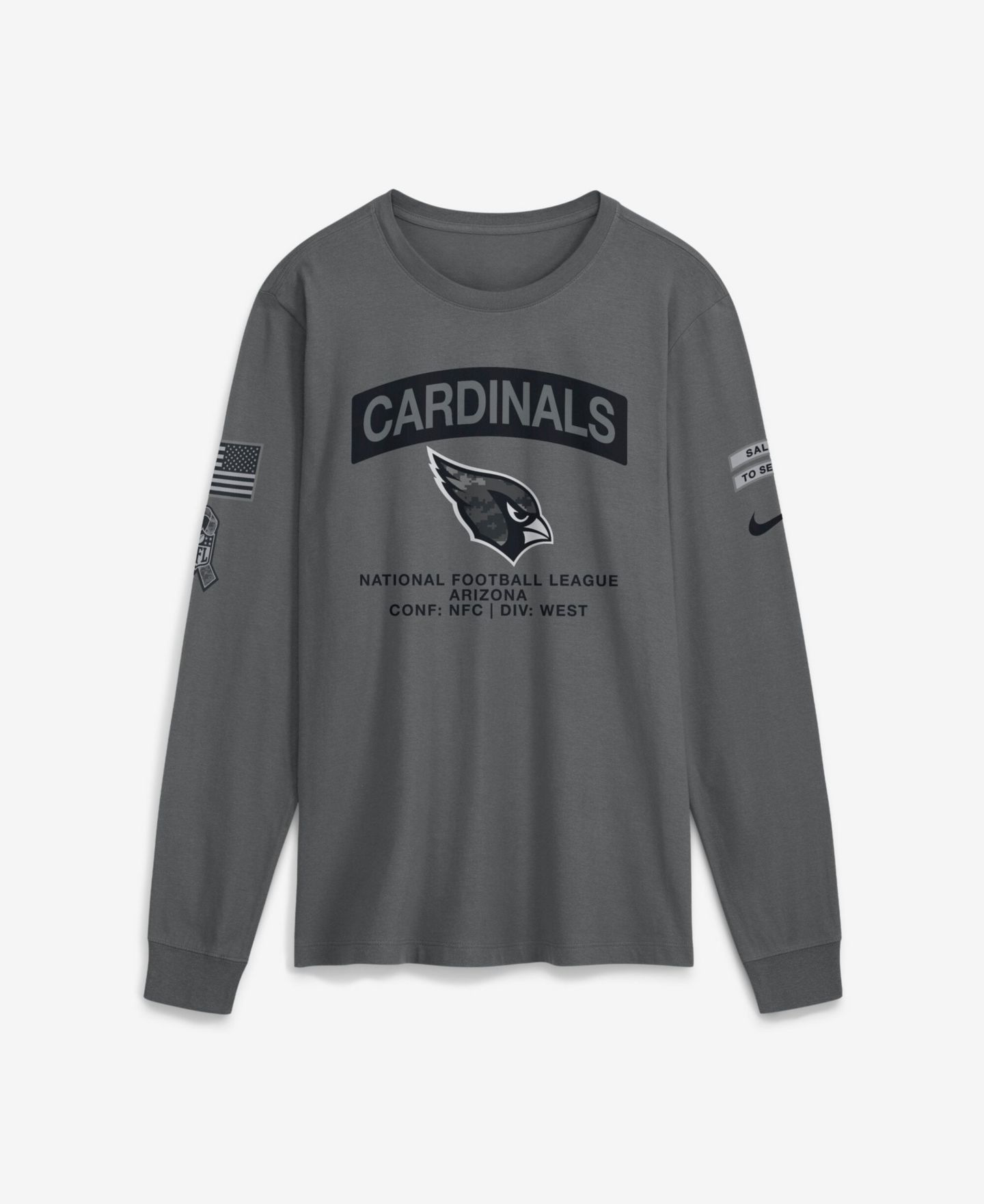 Мужская футболка Nike Gray Arizona Cardinals 2026 Salute to Service Long Sleeve — фото 1