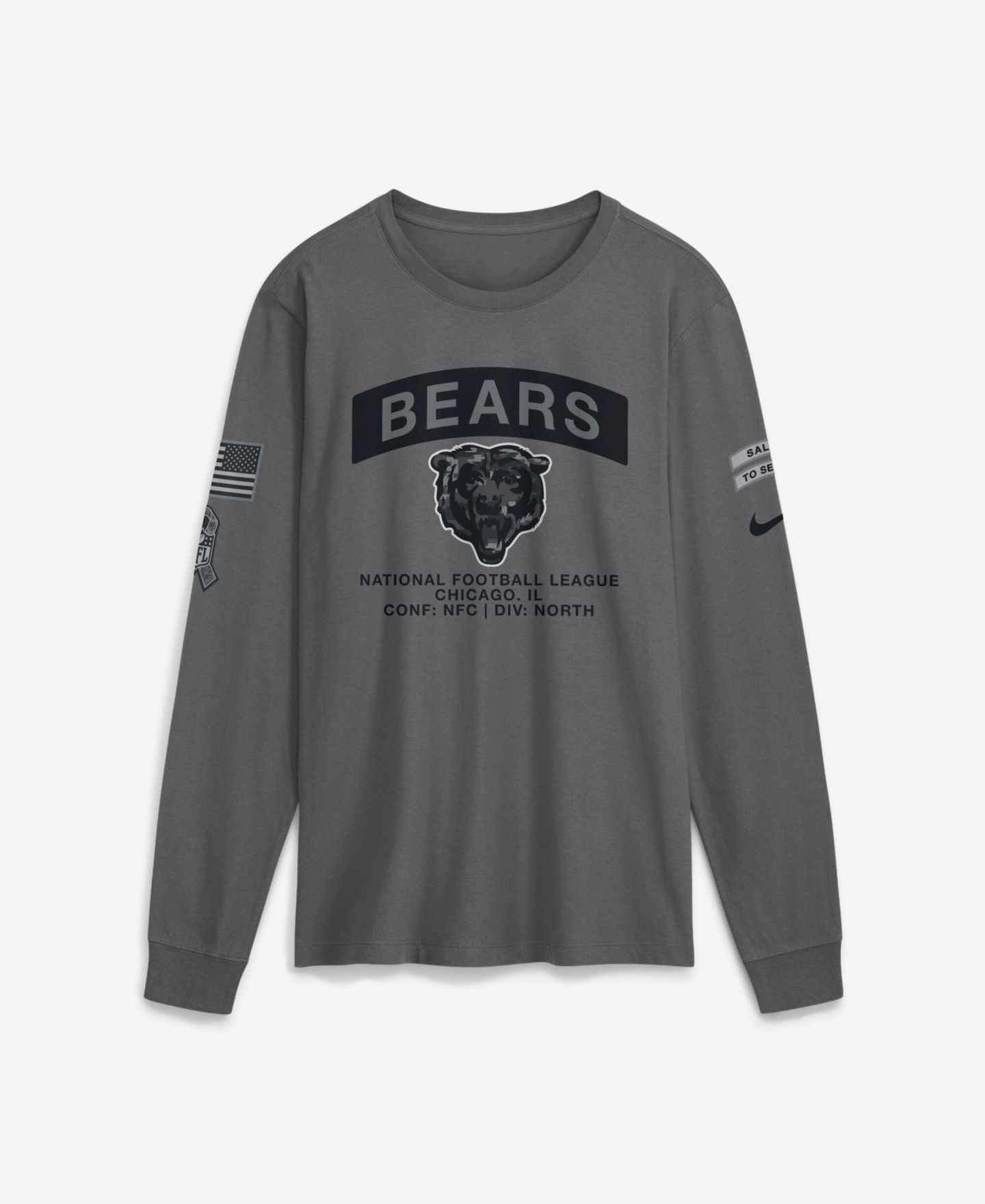 Мужская футболка Nike Gray Chicago Bears 2026 Salute to Service Long Sleeve — фото 1