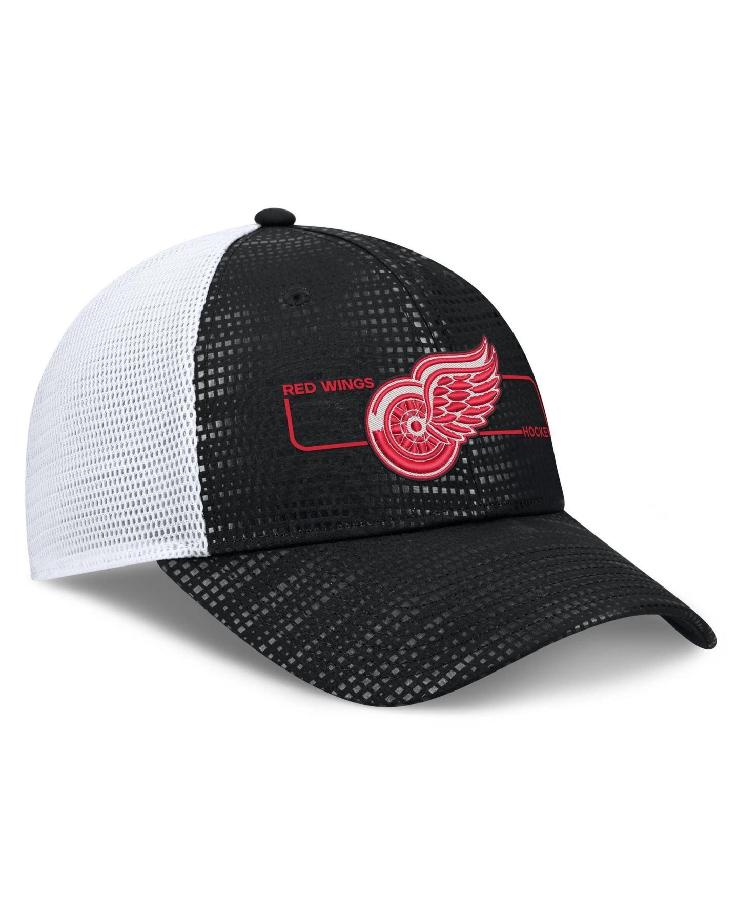 Мужская кепка Fanatics Black Detroit Red Wings Authentic Pro Rink Boxed Logo Trucker Hat — фото 3