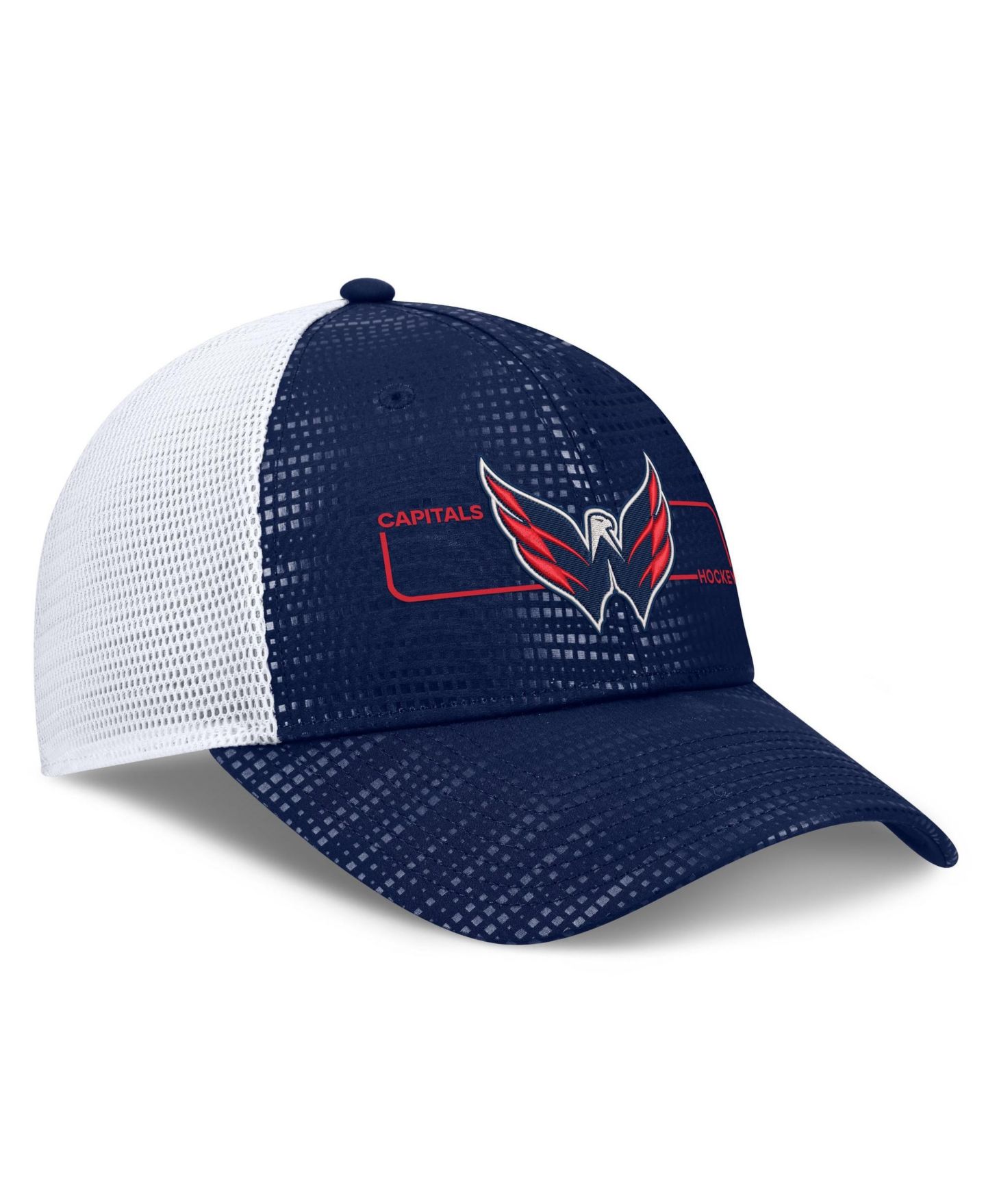 Мужская кепка Fanatics Navy Washington Capitals Authentic Pro Rink Boxed Logo Trucker Hat — фото 3