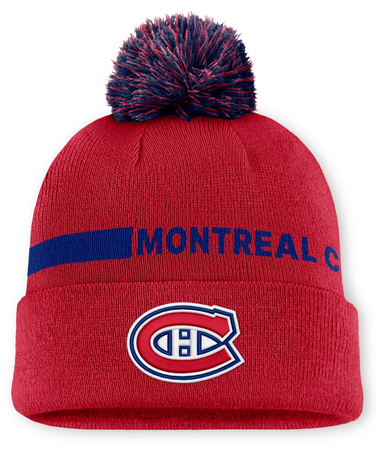 Мужской головной убор Fanatics Red Montreal Canadiens Authentic Pro Rink Cuffed Knit with Pom Hat — фото 1