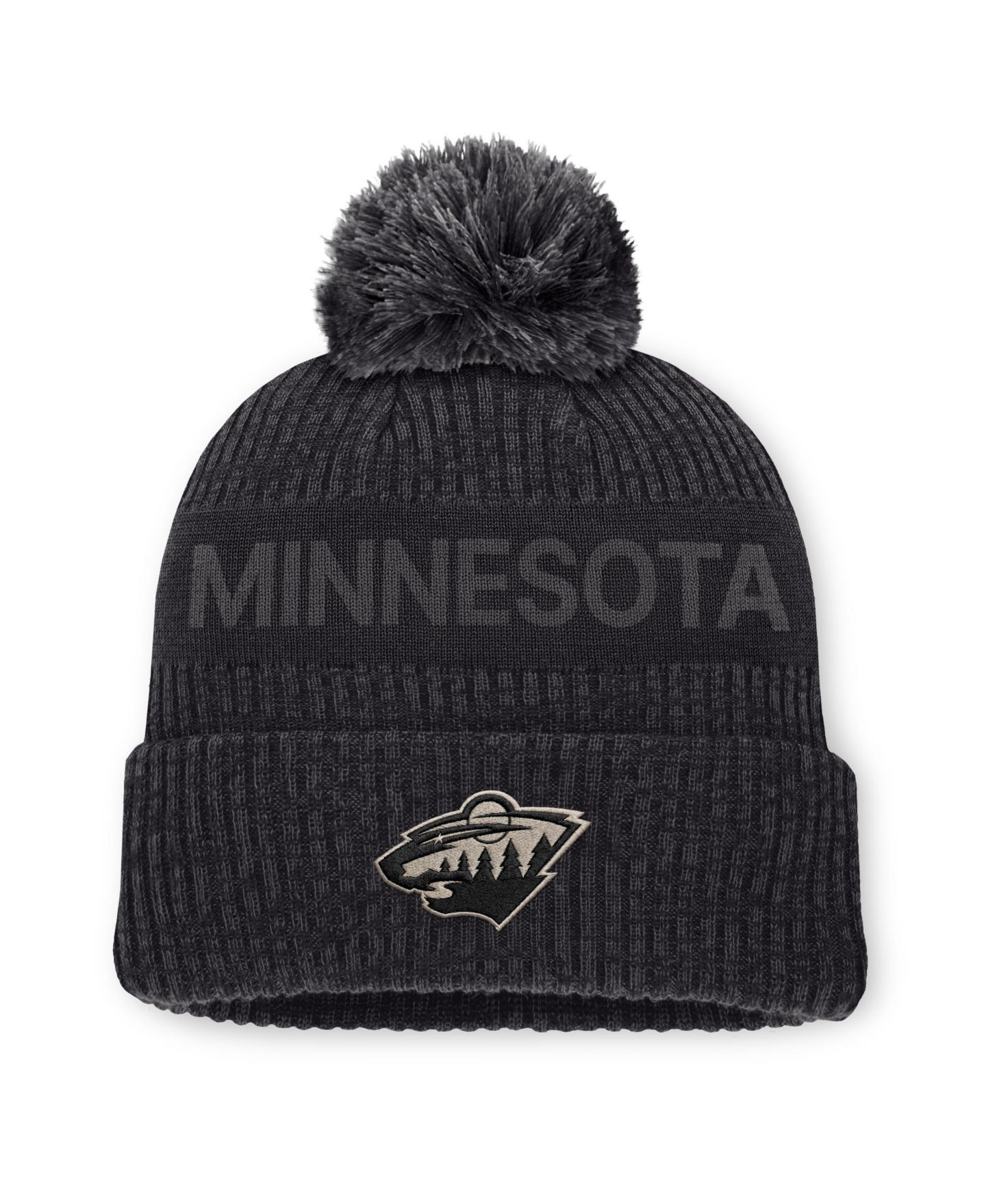 Мужской головной убор Fanatics Charcoal Minnesota Wild Road Phantom Cuffed Knit with Pom Hat — фото 1