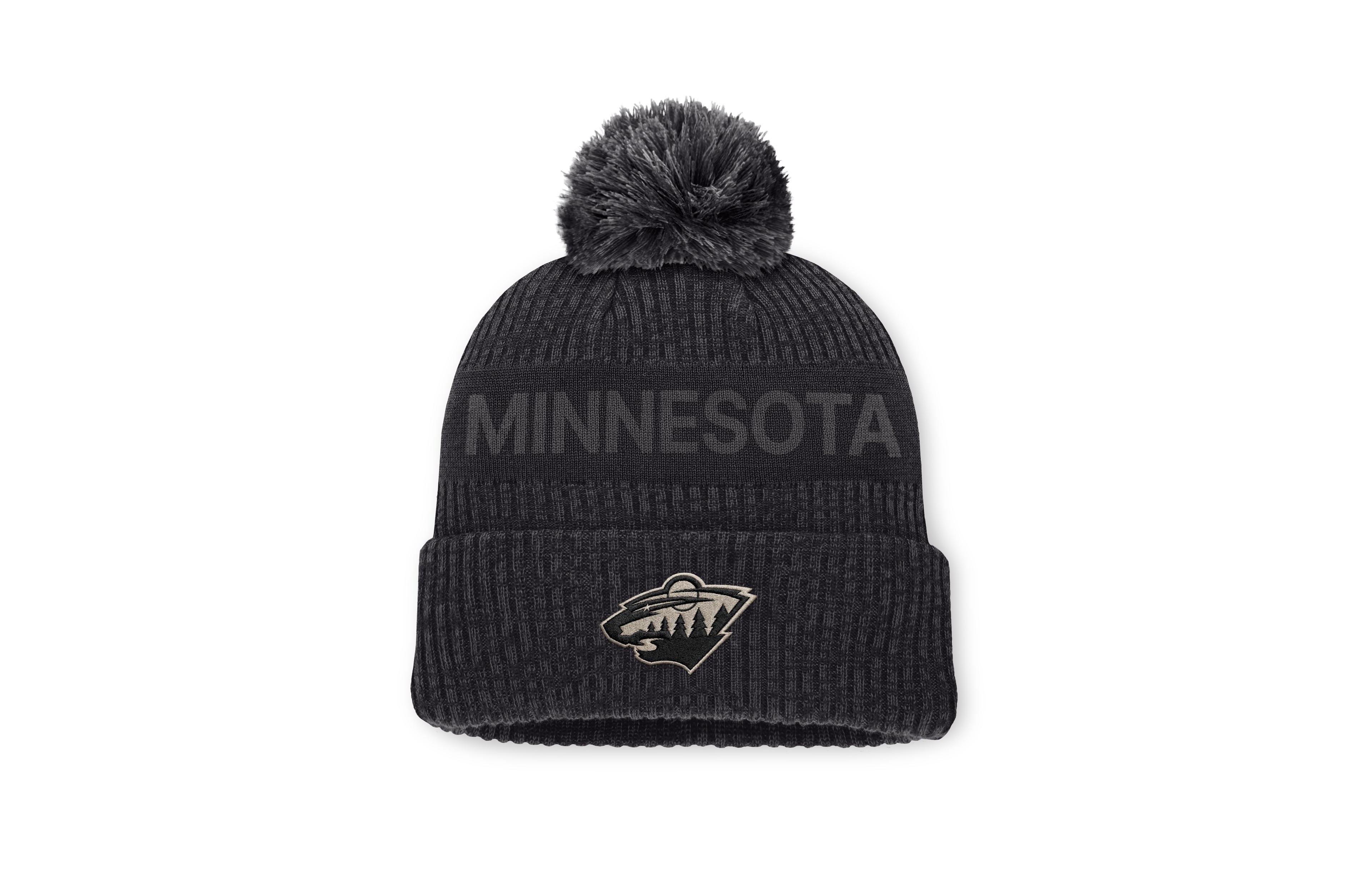 Fanatics Men's Charcoal Minnesota Wild Road Phantom Cuffed Knit with Pom Hat