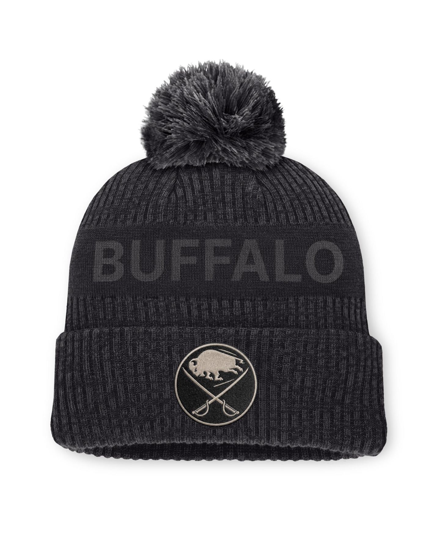 Мужской головной убор Fanatics Charcoal Buffalo Sabres Road Phantom Cuffed Knit with Pom Hat — фото 1