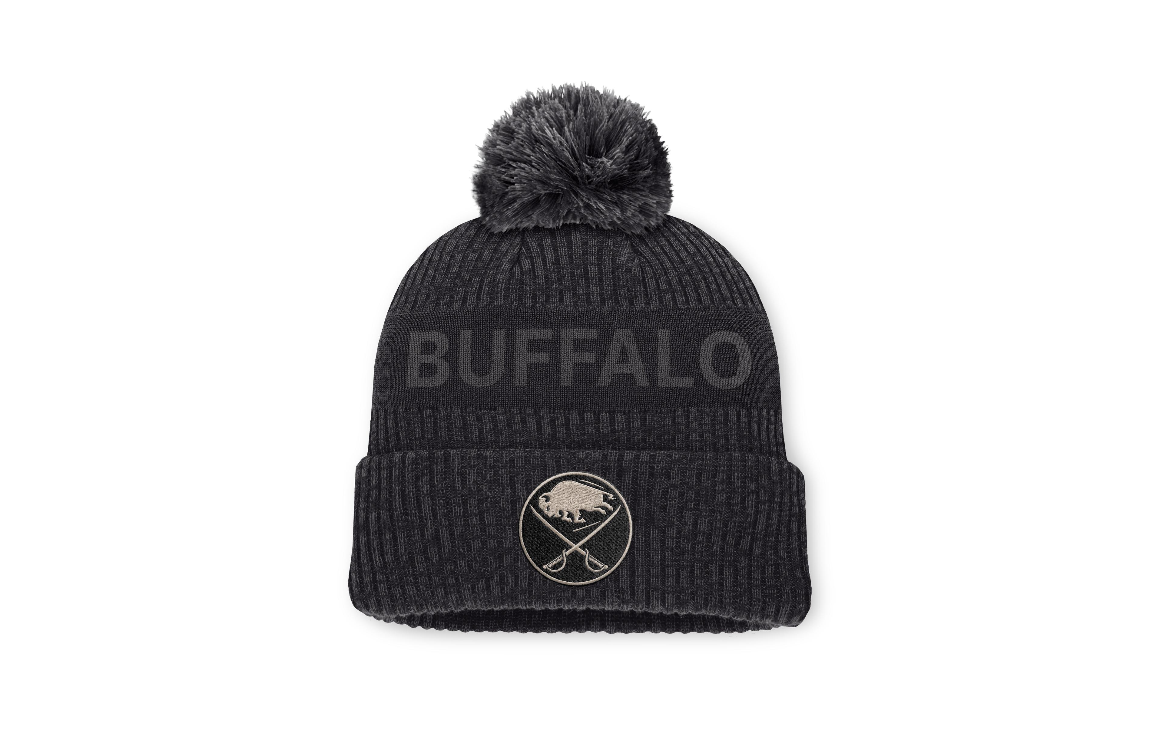Fanatics Men's Charcoal Buffalo Sabres Road Phantom Cuffed Knit with Pom Hat
