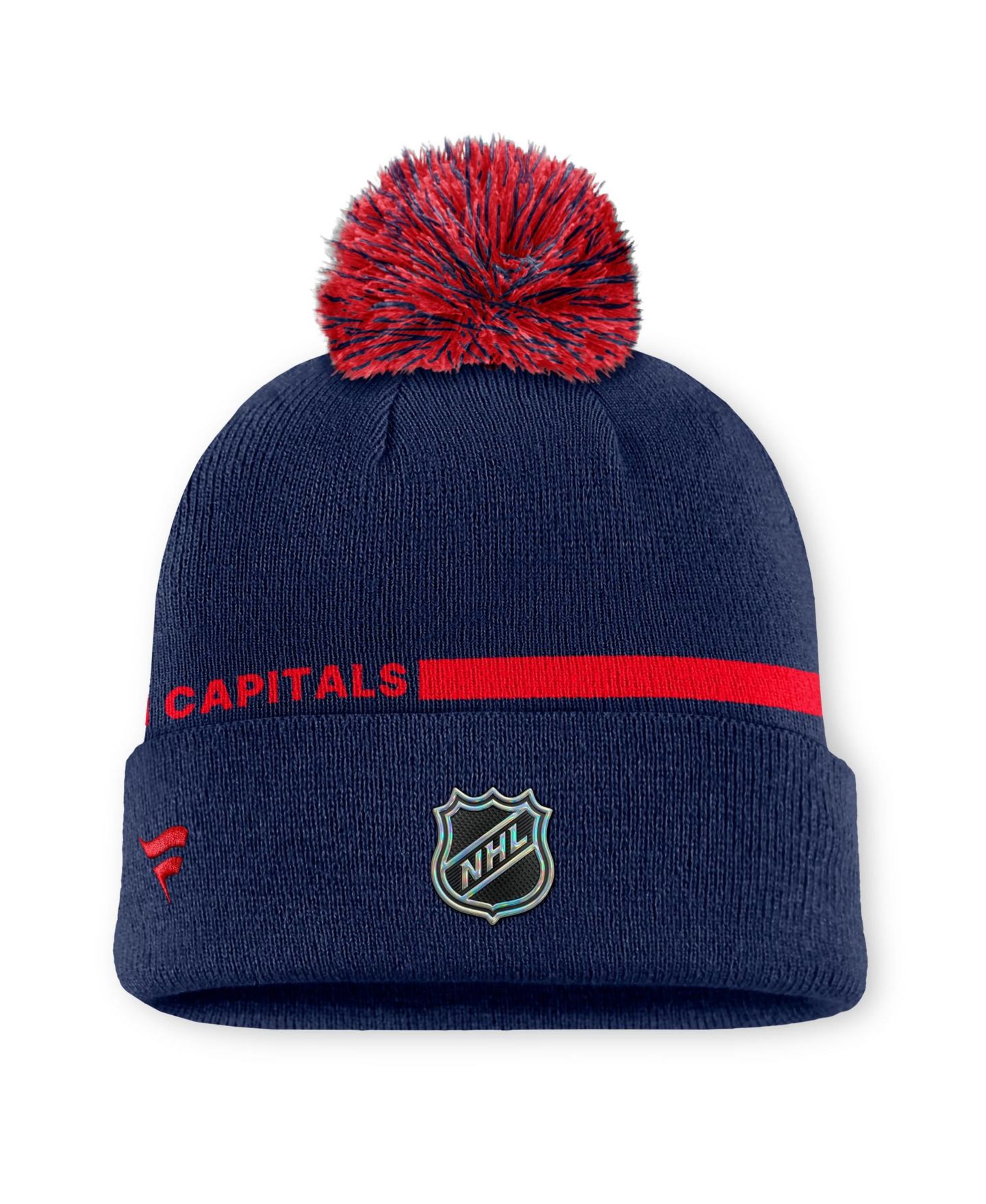 Мужской головной убор Fanatics Navy Washington Capitals Authentic Pro Alternate Cuffed Knit with Pom Hat — фото 2