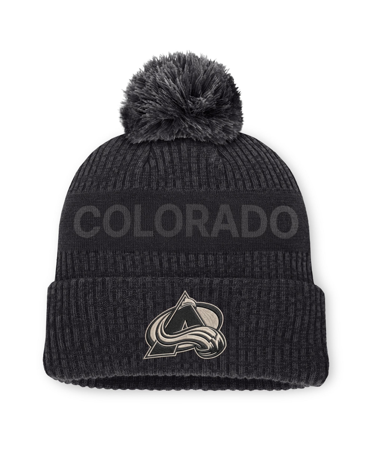 Fanatics Men's Charcoal Colorado Avalanche Road Phantom Cuffed Knit with Pom Hat