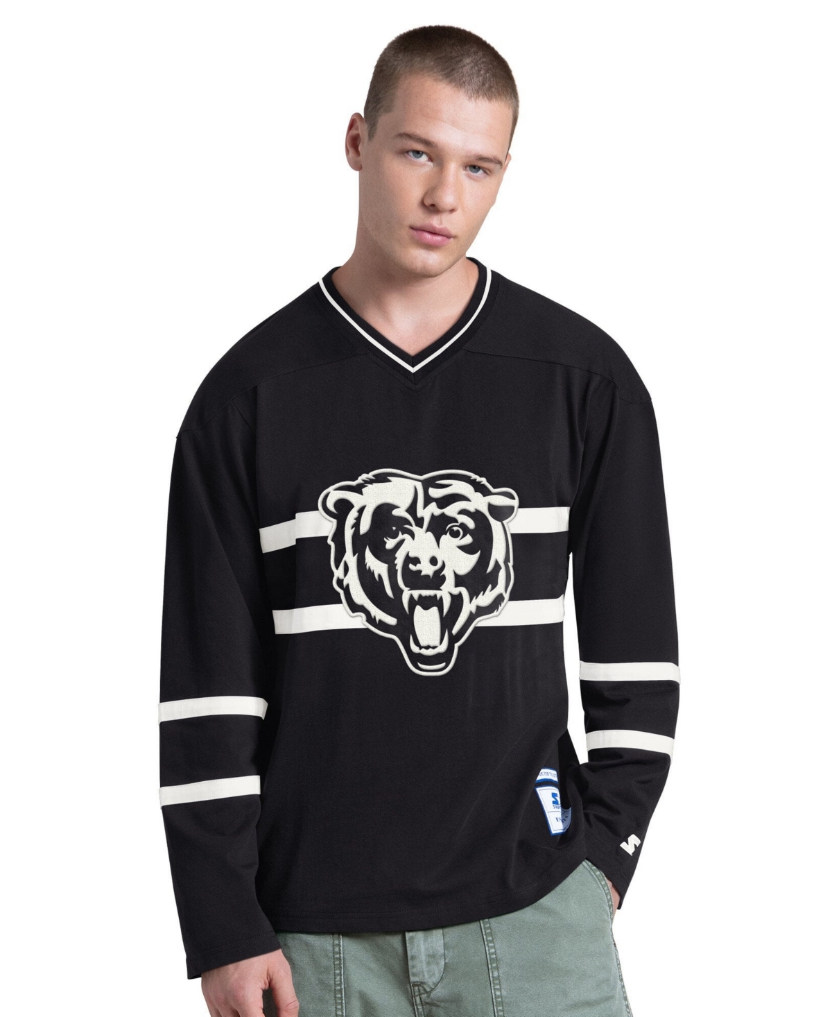 Starter Men's Black/White Chicago Bears Lineup Long Sleeve T-Shirt