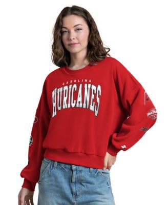 Women's Red Carolina Hurricanes Fan Catch Applique Sleeve Print Sweatshirt