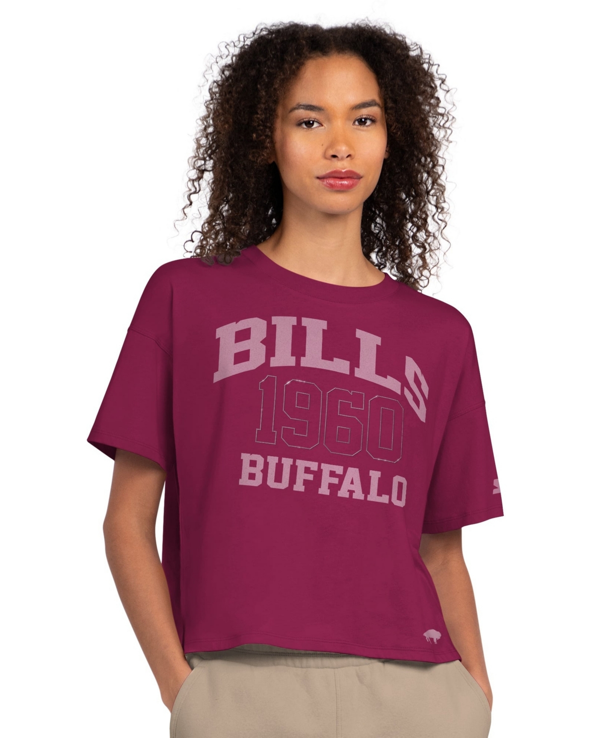 Starter Women's Maroon Buffalo Bills Rhinestone Boxy Cropped T-Shirt