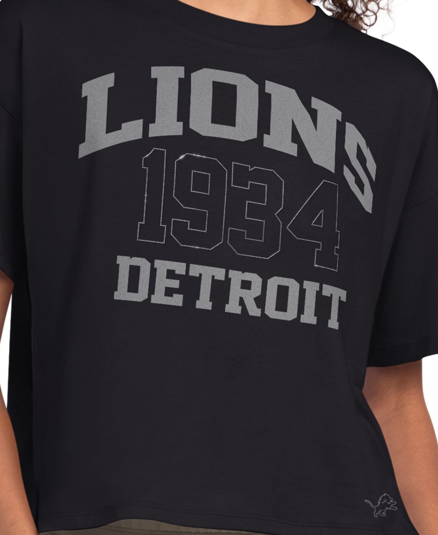 Женская футболка Starter Black Detroit Lions Rhinestone Boxy Cropped — фото 3