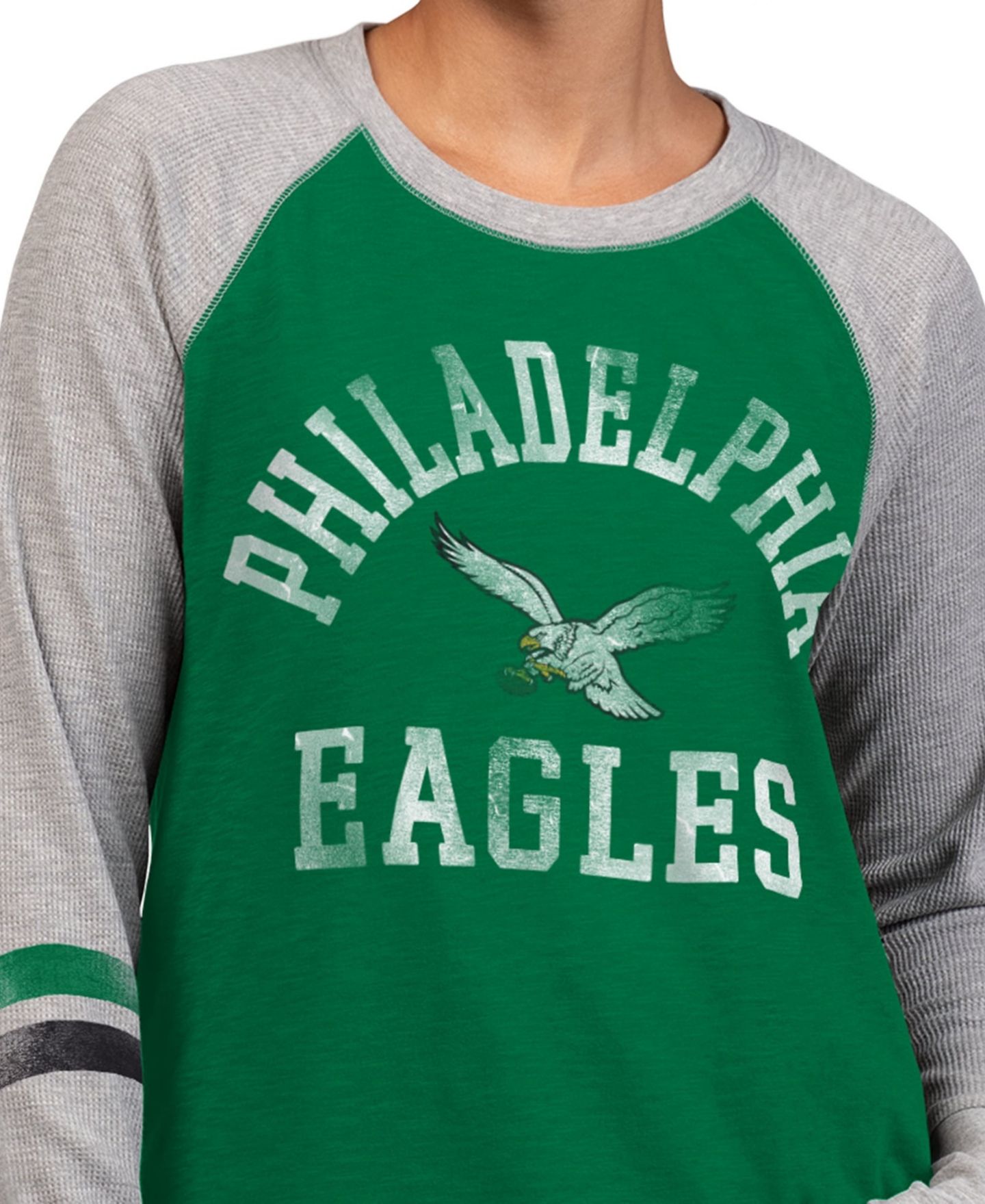 Женская футболка Starter Kelly Green/Gray Philadelphia Eagles Throwback Waffle-Knit Raglan Long Sleeve — фото 3