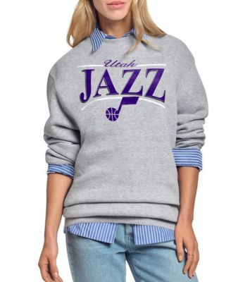 Women's Gray Utah Jazz Arch Stripe Fleece Crewneck Sweatshirt