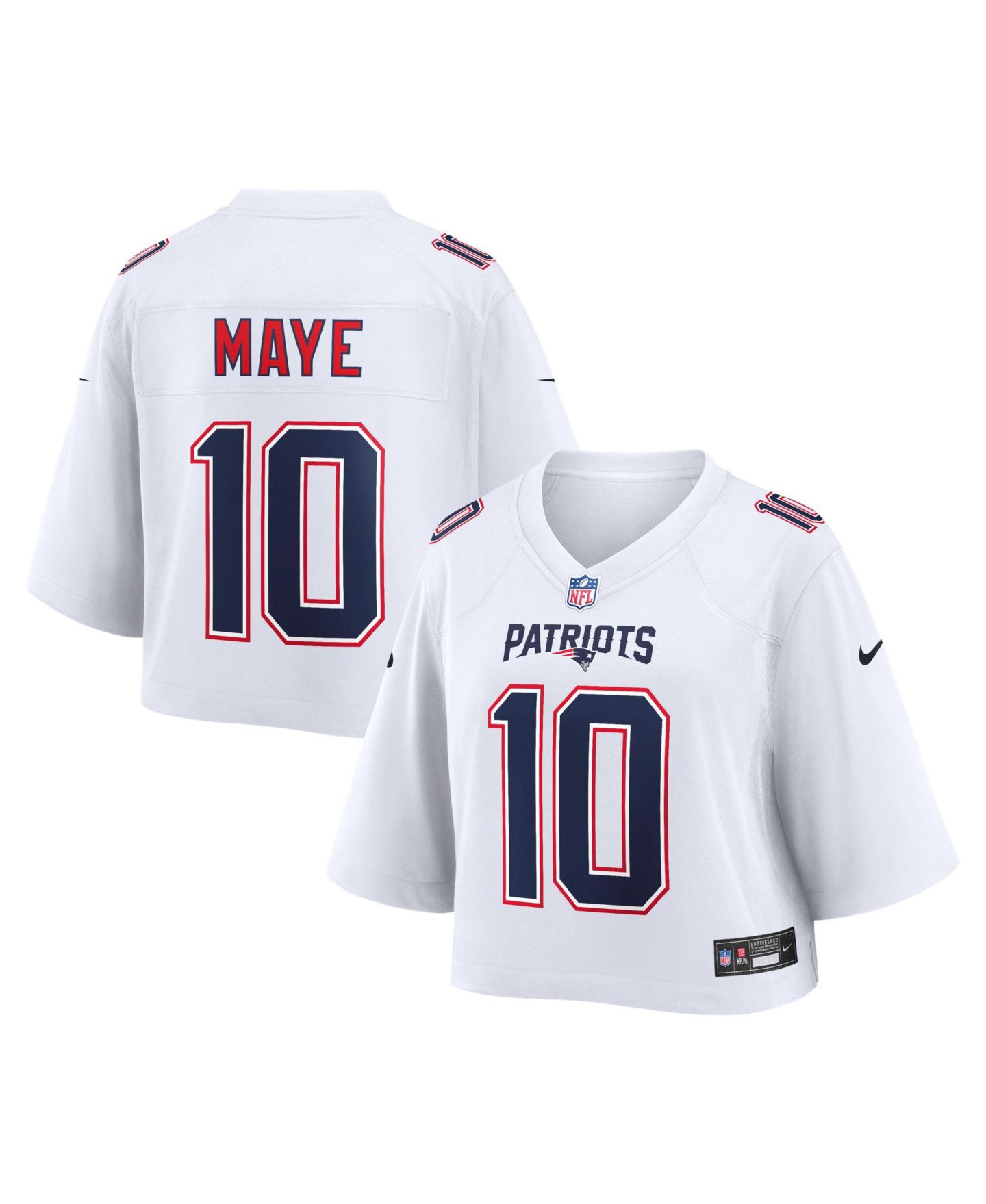 Женский топ Nike Drake Maye White New England Patriots Cropped Fashion Game Jersey — фото 1