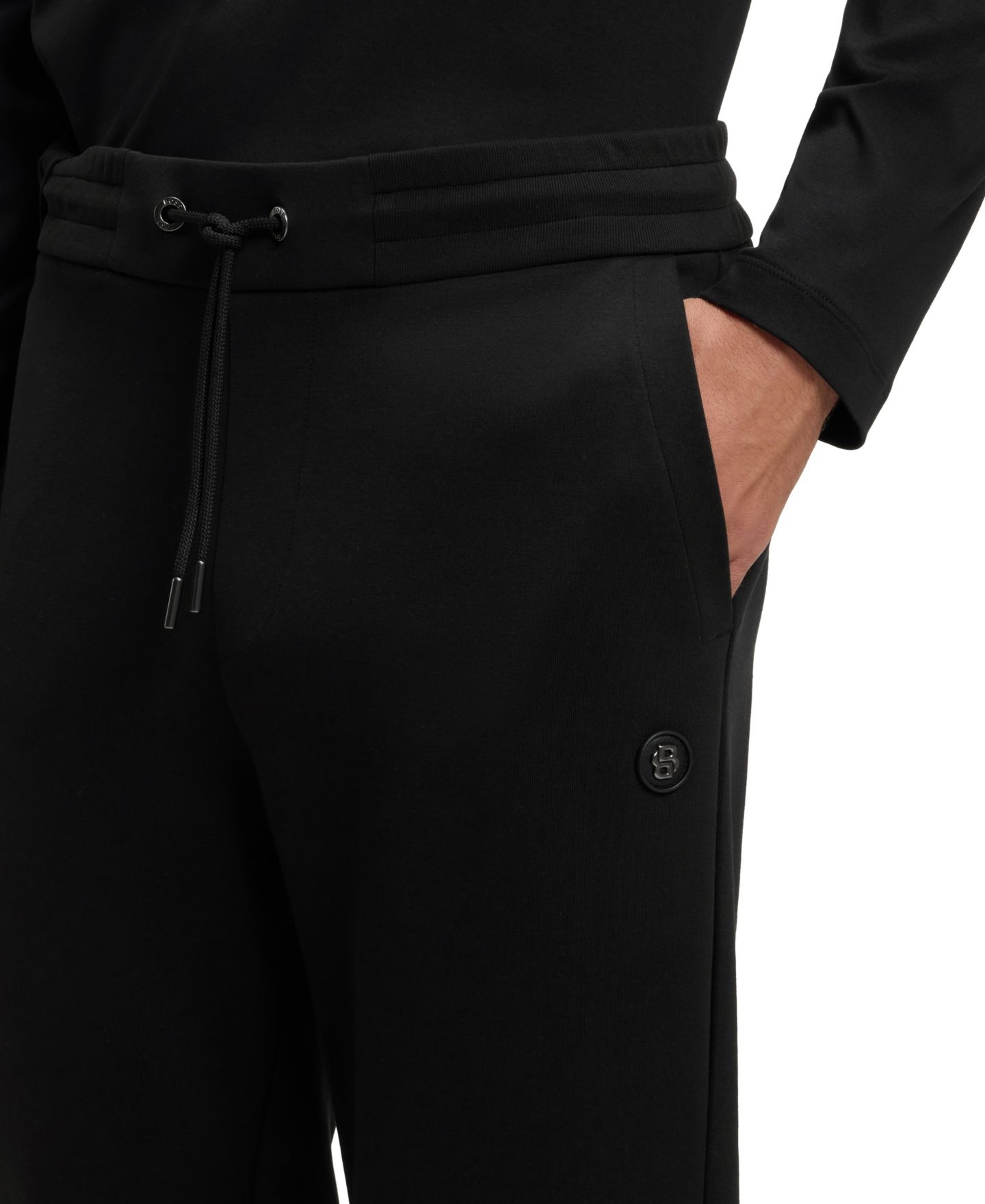 Мужские брюки Hugo Boss Cotton-Blend Monogram Badge Tracksuit Bottoms, цвет: Чёрный — фото 5
