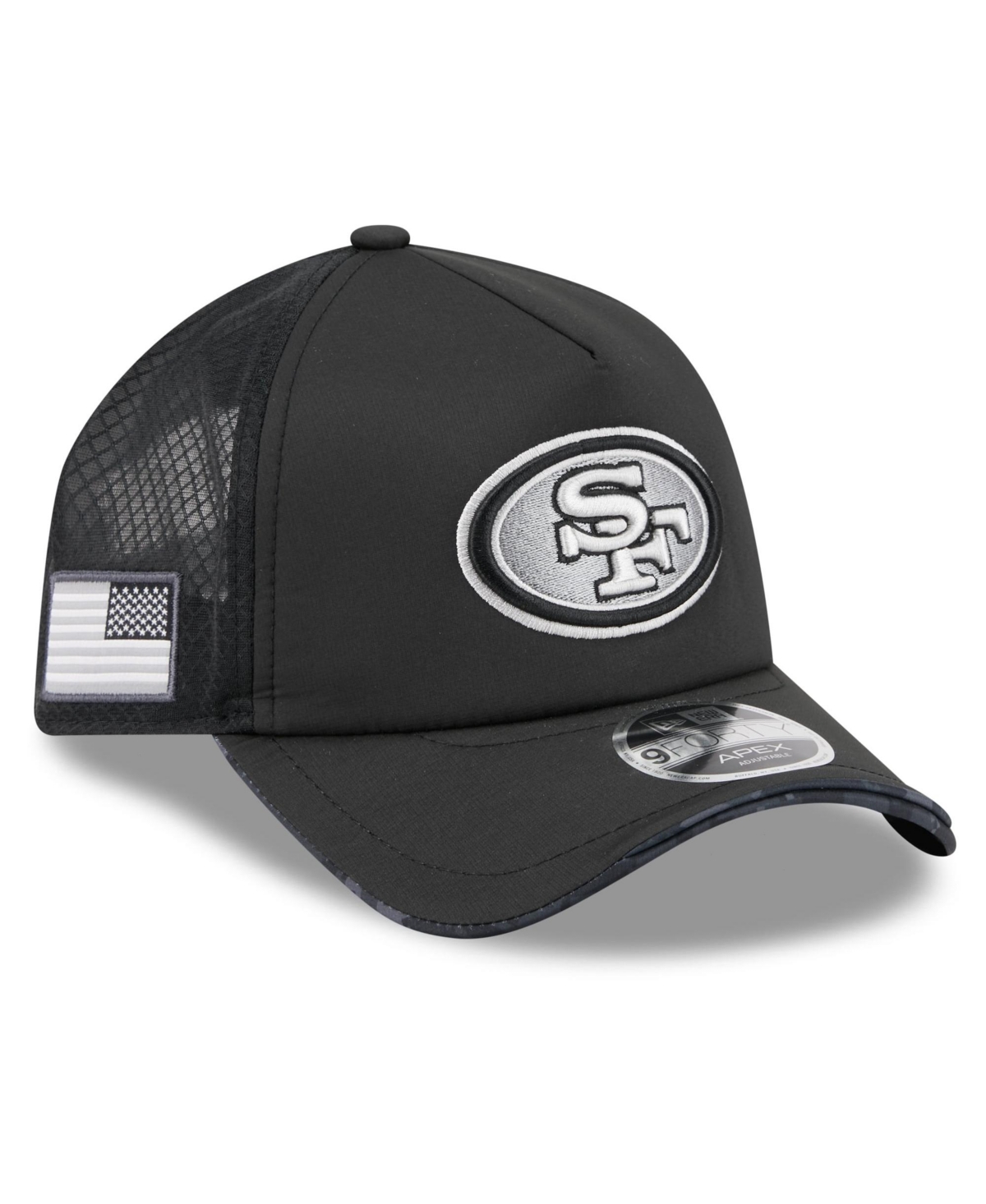 New Era Men's Black San Francisco 49ers 2026 Salute To Service Apex 9FORTY Adjustable Trucker Hat