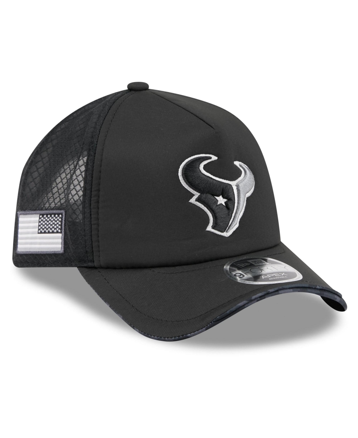 New Era Men's Black Houston Texans 2026 Salute To Service Apex 9FORTY Adjustable Trucker Hat