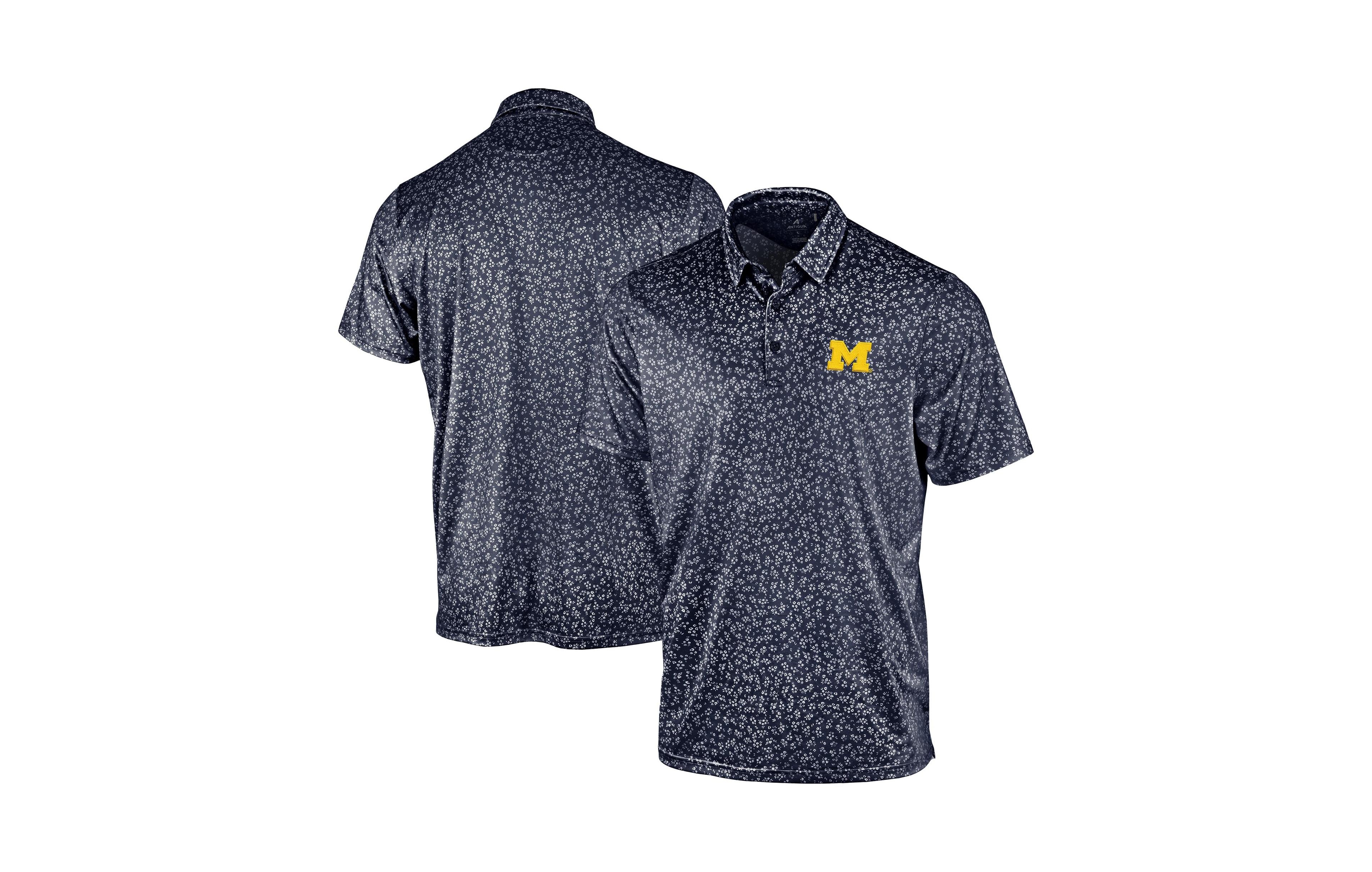 Antigua Men's Navy Michigan Wolverines Mono Floral Polo Shirt