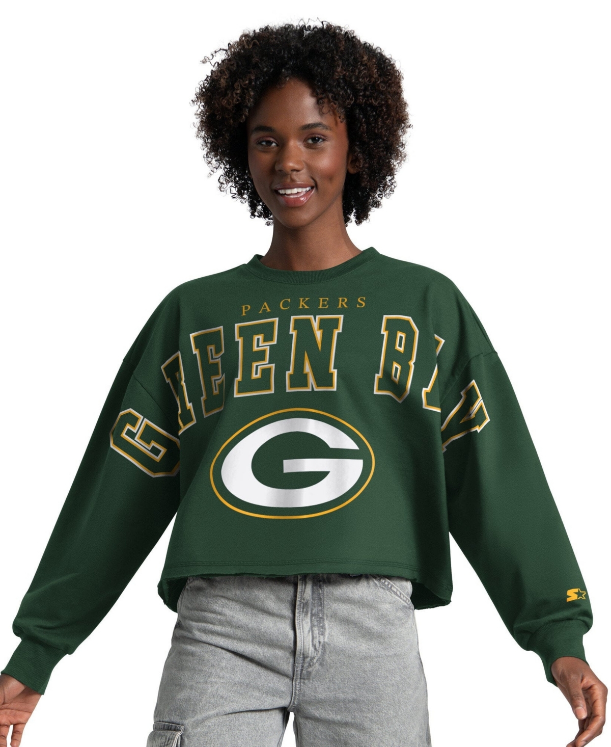 Starter Women's Green Bay Packers Bleachers Cropped Sweatshirt