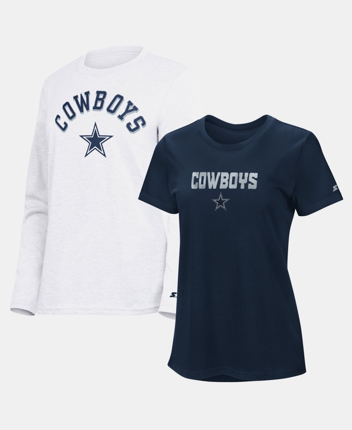 Starter Women's Navy/Ash Dallas Cowboys Short Sleeve Long Sleeve T-Shirt Combo Pack - Navy, Ash