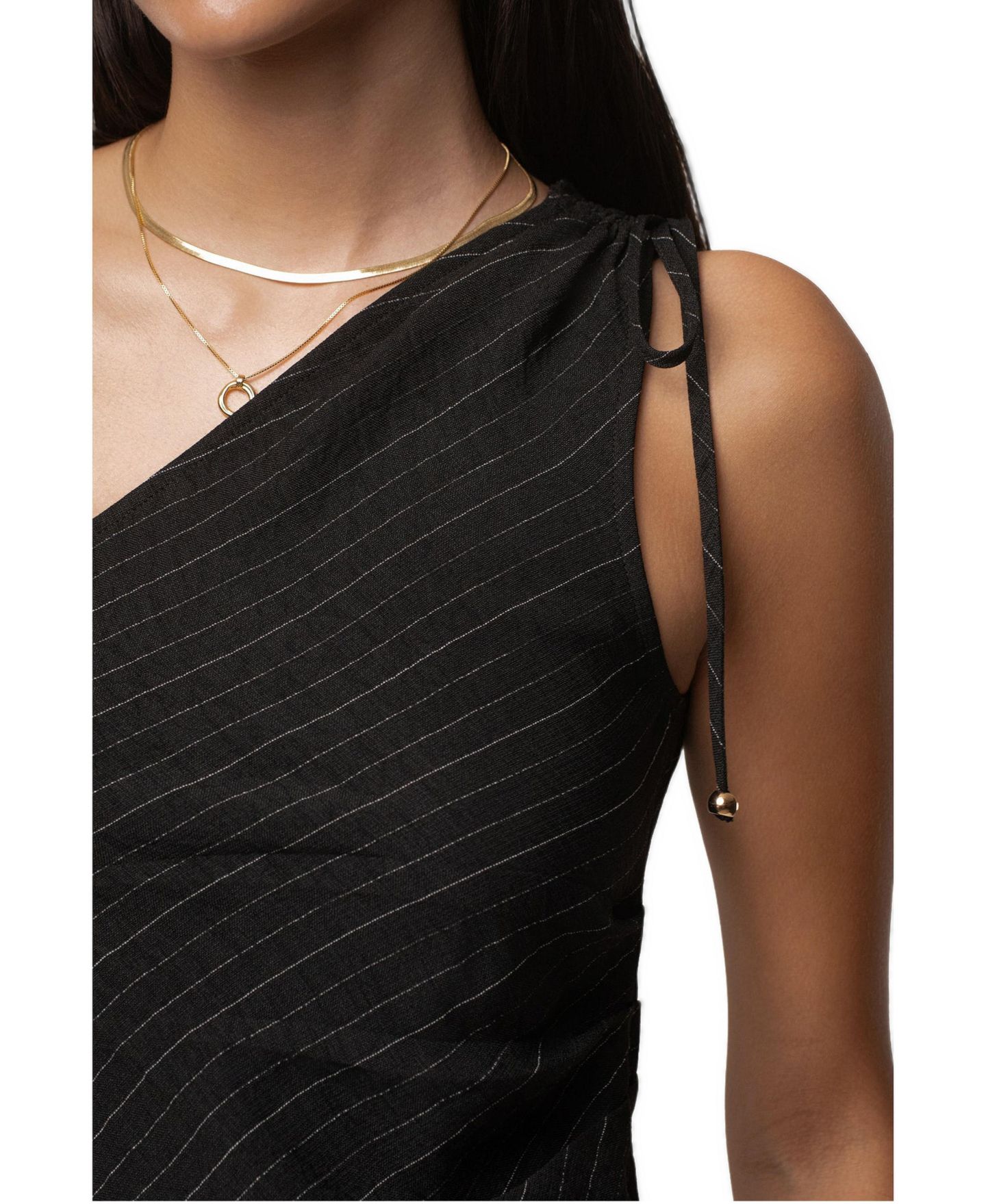 Женский топ JLUXLABEL Ocean Line Pinstripe Asymmetric-Hem One-Shoulder, цвет: Чёрный — фото 6