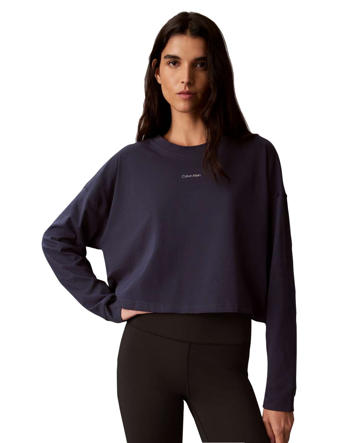 Calvin Klein Performance Women's Icon Long-Sleeve Graphic Crop T-Shirt - Stone Hard Blue