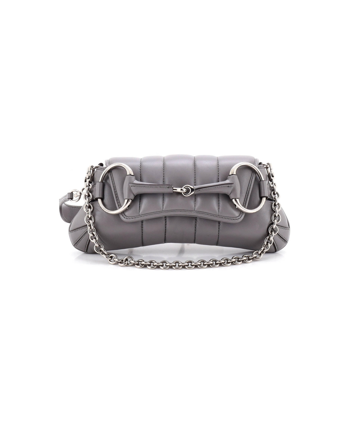 Pre-Owned Gucci Small Horsebit Chain Shoulder Bag Vertical Quilted Leather - Grey