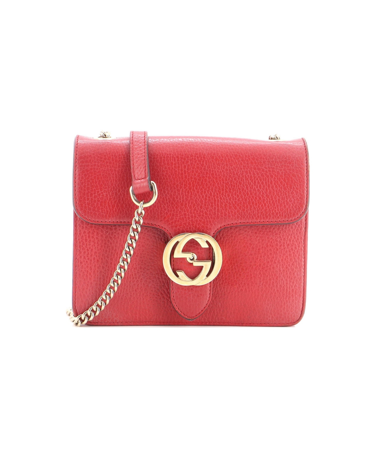 Pre-Owned Gucci Small Interlocking Shoulder Bag Leather - Red