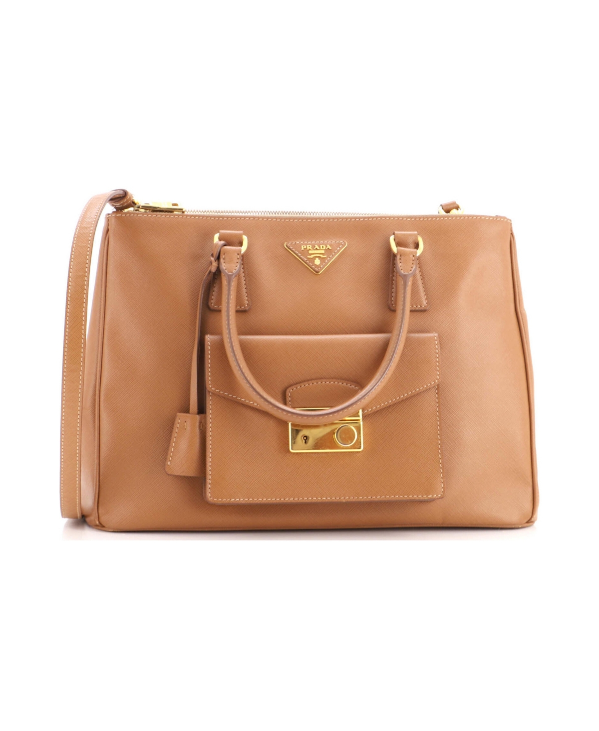 Pre-Owned Prada Medium Front Pocket Double Zip Lux Tote Saffiano Leather
