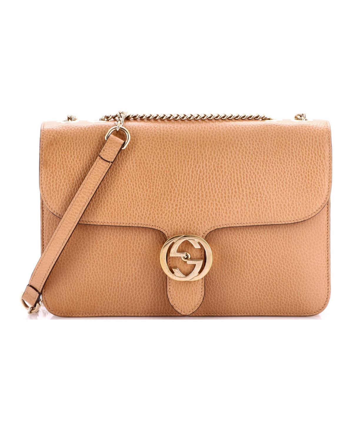 Pre-Owned Gucci Medium Interlocking Shoulder Bag Leather - Natural